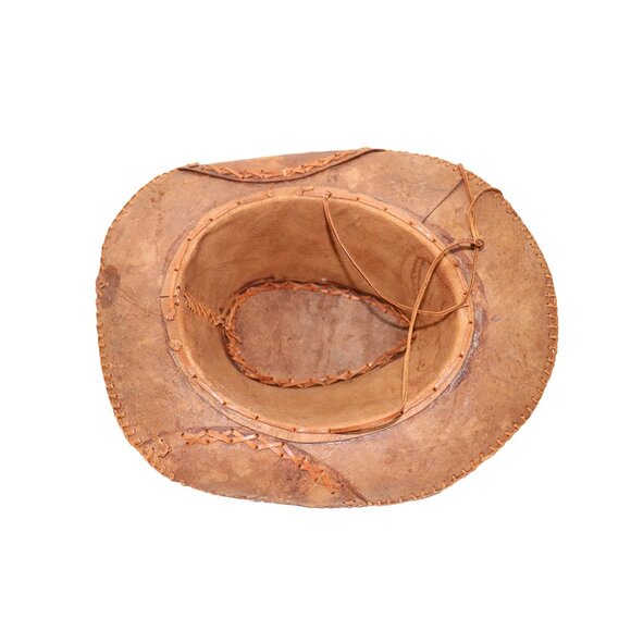 Tan Leather Cowgirl Rodeo Fedora Hat Horse Detail - Picture 5 of 5